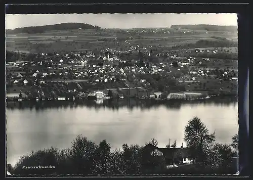 AK Meisterschwanden, Ortsansicht mit See aus der Vogelschau
