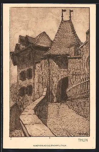 Künstler-AK Thun, Eingang zur Burg