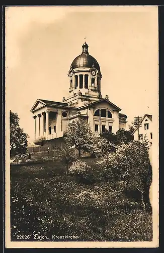 AK Zürich, Blick zur Kreuzkirche