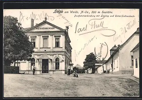 AK Laab am Walde, Strassenpartie am Haus Weissenberger