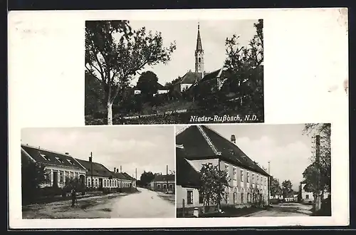 AK Russbach, Nieder-Russbach, Teilansicht mit Kirche und Strassenpartien