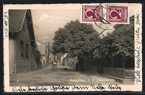AK Pottschach, Blick in die Hauptstrasse, Kutsche und Kastanie