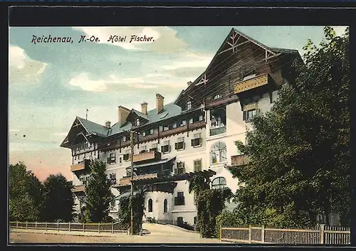 AK Reichenau /N.-Ö., Eingang zum Hotel Fischer