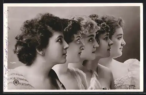 Foto-AK NPG Nr. 385 /9: Fünf schöne Frauen im Profil gesehen