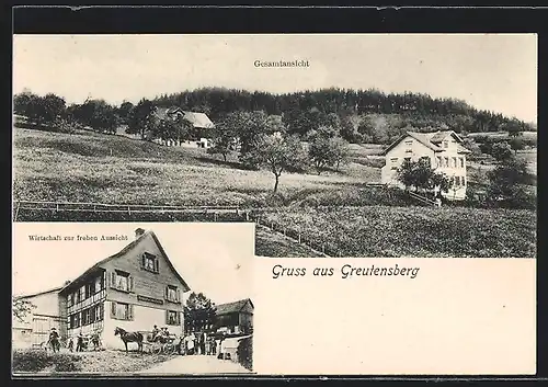 AK Greutensberg, Gasthaus zur frohen Aussicht, Ortspanorama