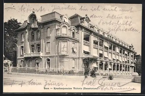 AK Bern, Krankenpension Victoria (Sanatorium) mit Strasse
