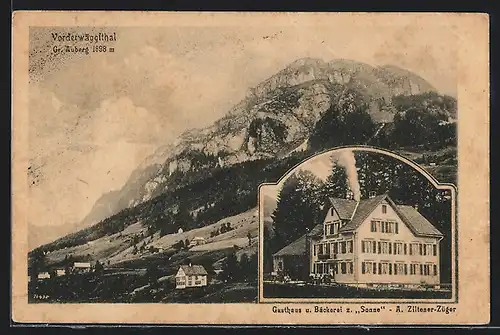 AK Vorderthal, Vorderwäggithal, Gasthaus u. Bäckerei z. Sonne Bes. A. Ziltener-Züger