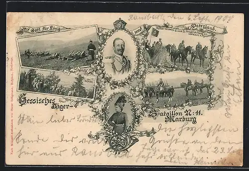 AK Marburg, Hessisches Jäger-Bataillon No. 11, Portrait Kaiser Wilhelm II.