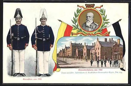 AK Karlsruhe, Kaserne des Badischen Grenadier-Regiments Nr. 109, von 1903