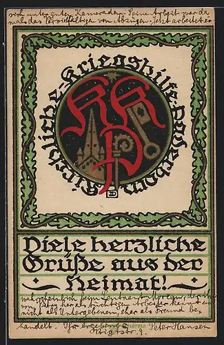 AK Paderborn, Kirchliche Kriegshilfe, Kriegsgefangenen-Heimkehrerkarte No. 6
