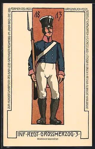 Lithographie Soldat in Uniform des Inf. Regt. Grossherzog 3