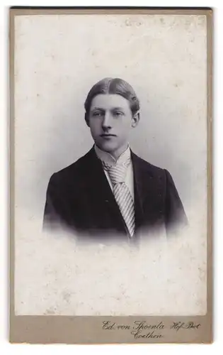 Fotografie Ed. von Spoenla, Coethen, junger Mann Max im Anzug mit gestreifter Krawatte