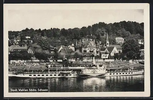 AK Wehlen /Sächs. Schweiz, Dampfer Leipzig vor der Stadt