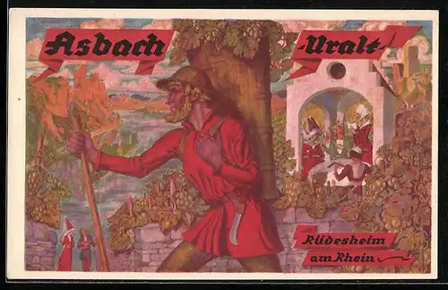 AK Rüdesheim am Rhein, Asbach Uralt, Wein