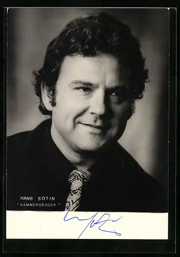 AK Opernsänger Hans Sotin in schwarzem Hemd und Krawatte, mit original Autograph