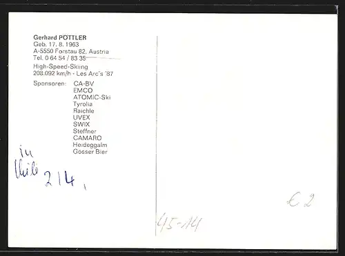 AK Gerhard Pöttler, High-Speed-Skiing