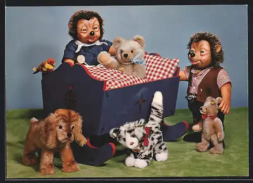 AK Igel und Teddybären in einer Krippe von Steiff