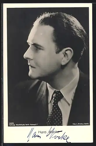 AK Opernsänger Hans Wocke im Anzug, mit original Autograph