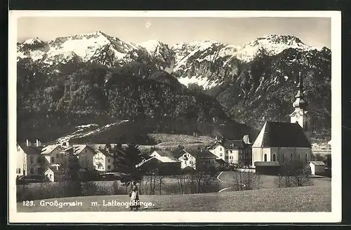 AK Grossgmain, Teilansicht des Ortes mit Lattengebirge