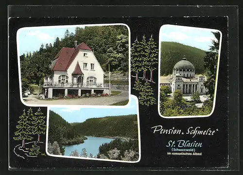 AK St. Blasien / Schwarzwald, Blick zum Albtal, Hotel-Pension Schmelze