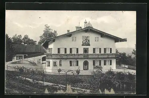 AK Miesbach, Haus mit Lüftlmalerei eines Ritters