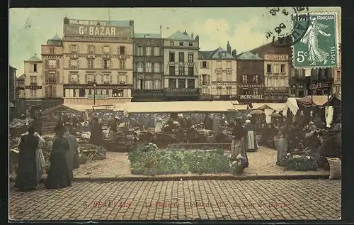 AK Beauvais, La Place de L`Hôtel de Ville, un jour de marché