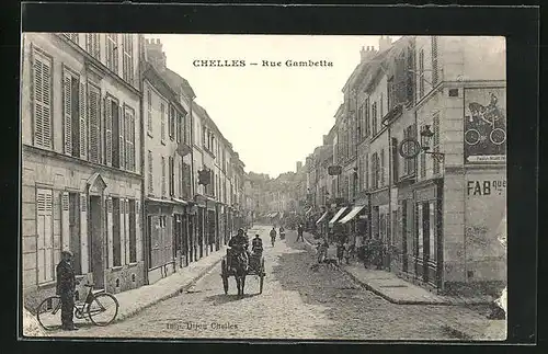 AK Chelles, Rue Gambetta, Strassenpartie