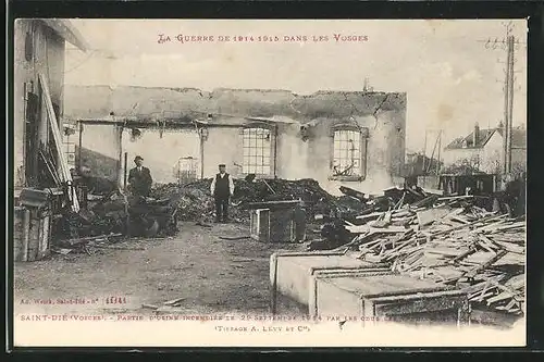 AK Saint-Dié, Partie d'Usine indendiée 1914