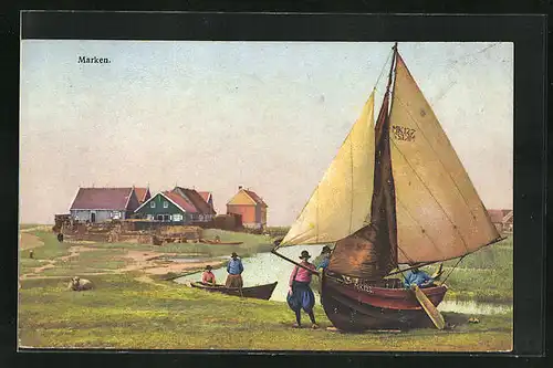 Künstler-AK Photochromie Nr. 2946: Marken, Ruderboote und Wohnhäuser