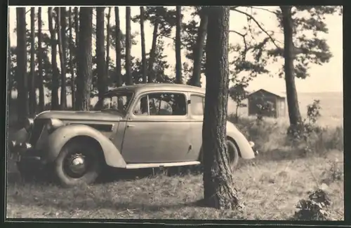 Fotografie Auto Wanderer W 24, PKW steht am Waldrand