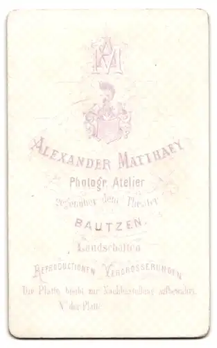 Fotografie A. Matthaey, Bautzen, Portrait junger Herr in modischer Kleidung mit Fliege