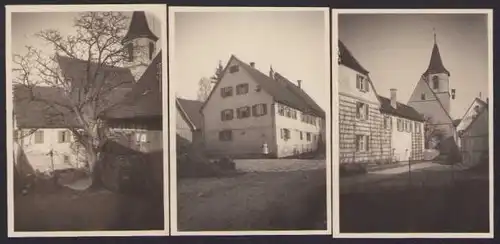 3 Fotografien Fotograf unbekannt, Ansicht Westgartshausen, alte SchuleGeburtshaus Lamm, Pfarrhaus & Kirche