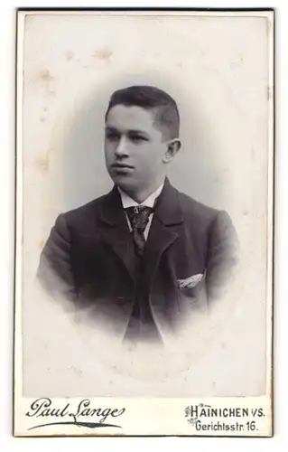 Fotografie Paul Lange, Hainichen i / S., Portrait junger Herr im Anzug mit Krawatte und Einstecktuch