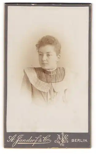 Fotografie A. Jandorf & Co., Berlin, Portrait junge Dame mit zurückgebundenem Haar