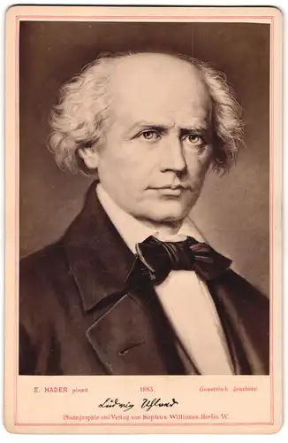 Fotografie Sophus Williams, Berlin, Portrait des Schriftstellers Ludwig Uhland