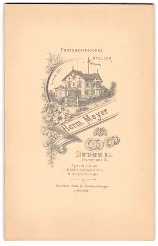 Fotografie Atelier Herm. Meyer, Senftenberg N.L., Ansicht Senftenberg, Photographischen Ateliers, Promenade 2