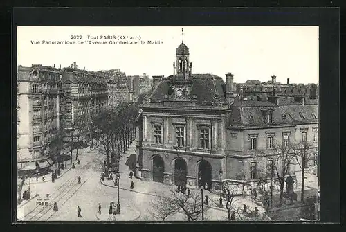 AK Paris, Vue Panoramique de l'Avenue Gambetta et la Mairie