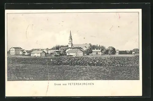 AK Peterskirchen, Blick zum Ort mit Kirche