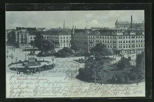 Mondschein-AK Hannover, Ernst-August-Platz mit Denkmal