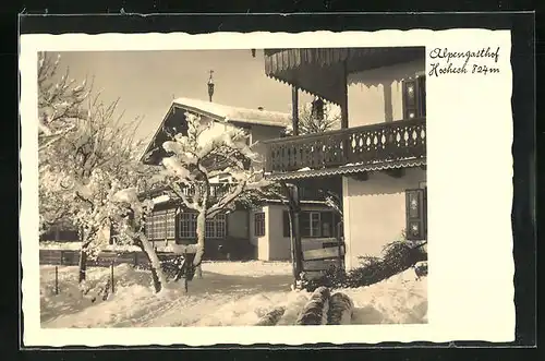 AK Oberaudorf, Alpengasthof Hocheck im Schnee