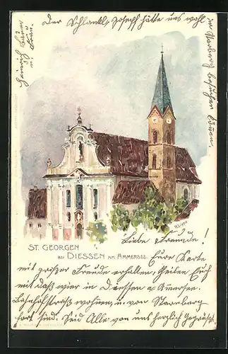 AK Diessen, St. Georgen, Blick zur Kirche