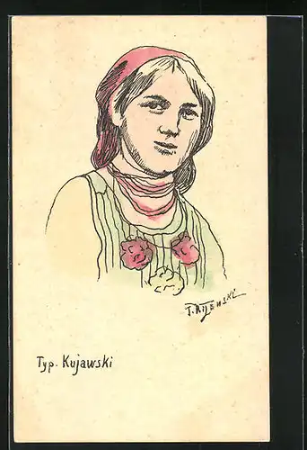 AK Polnisches Mädchen mit rotem Kopftuch, Halbportrait