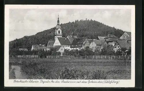 AK Pegnitz / Fränkische Schweiz, An den Stadtwiesen mit dem Böheimstein, Schlossberg