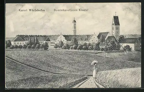 AK Wörishofen, Frau auf dem Weg zum Dominikanerinnen Kloster