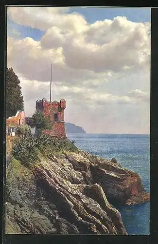 Künstler-AK Photochromie Nr. 2591: Nervi, Turm am Ufer