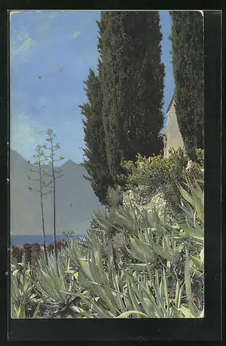 Künstler-AK Photochromie Nr. 1845: Uferpartie mit Alpenblumen