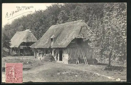 AK Offranville, alte Hütten mit Strohdächern