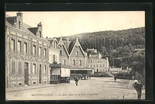 AK Montivilliers, La Rue Thiers et la Côte Carpentier