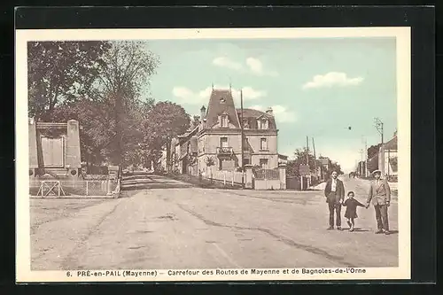 AK Pré-en-Pail, Carrefour des Routes de Mayenne et de Bagnoles-de-l`Orne