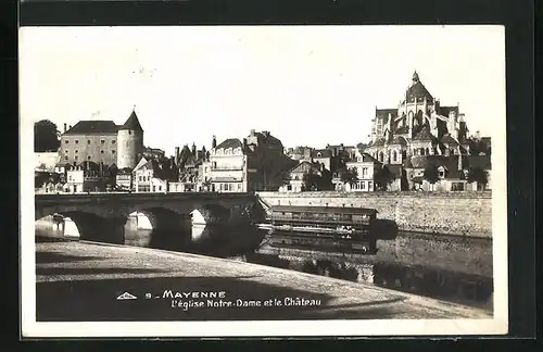 AK Mayenne, l'Église Notre-Dame et le Chateau